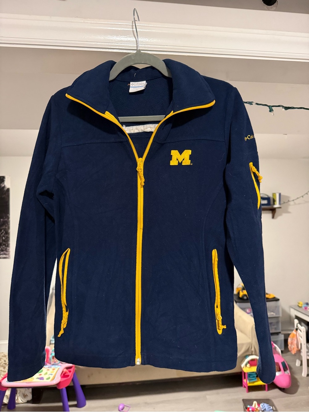 Columbia Navy Fleece Jacket with Yellow Trim
